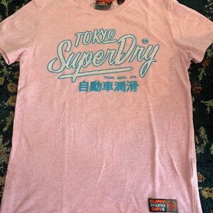 Superdry Pink Tee with Black and Orange Logo